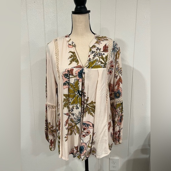Anthropology RD + KoKo boho women’s cream and floral peasant design blouse - Picture 1 of 10
